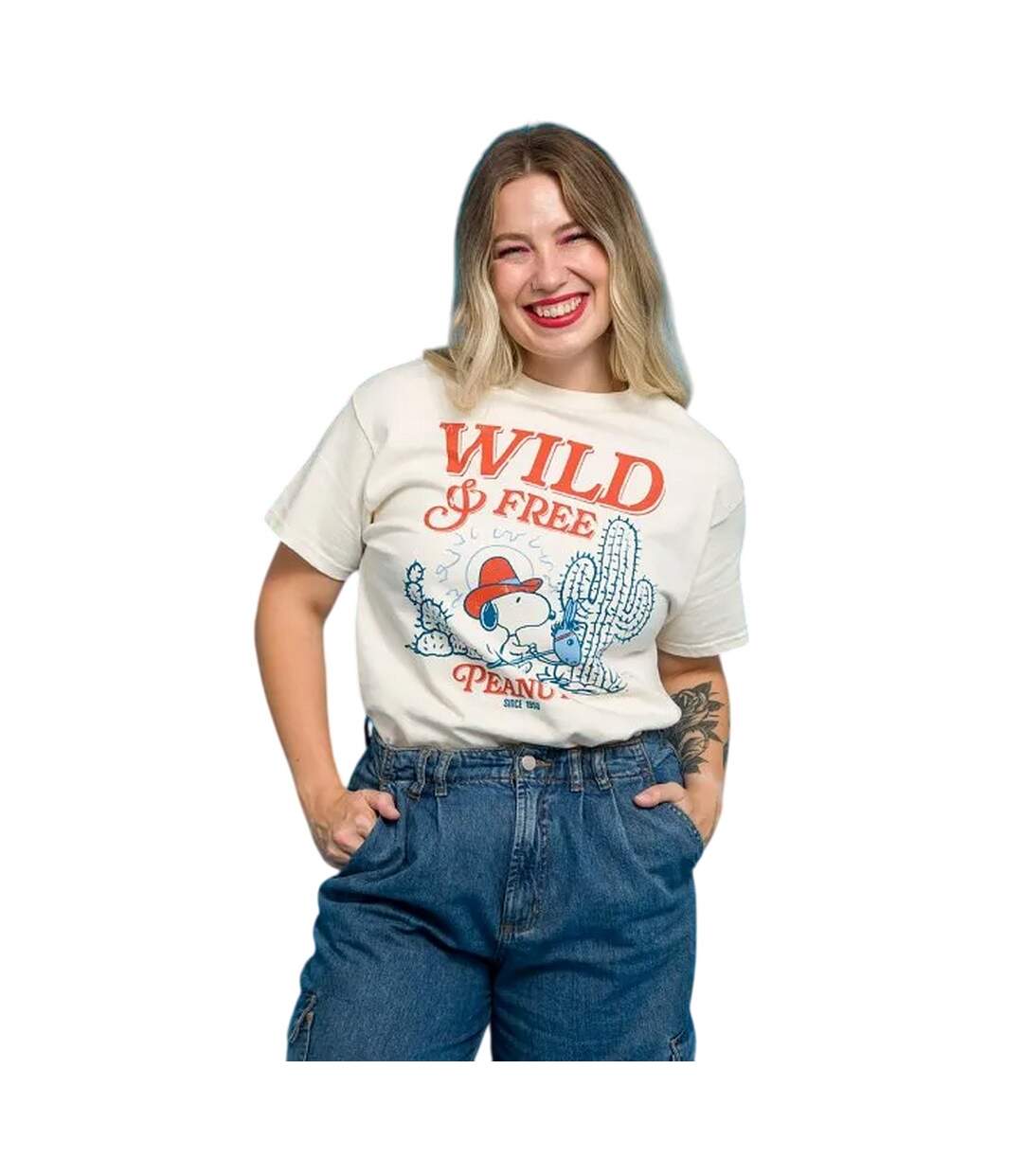 Unisex Adult Wild And Free Snoopy T-shirt White Off White Peanuts-1