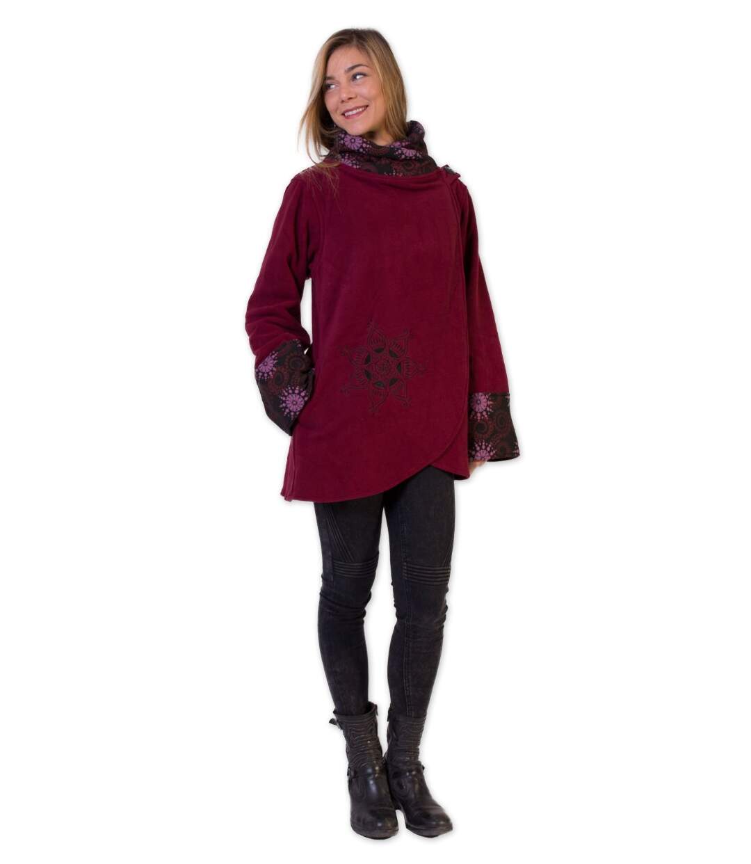 Veste polaire brodée HUDSON mandala bordeaux Coton Du Monde