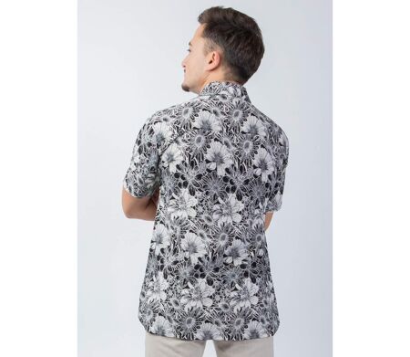 Chemise homme été casual LORENZO motif fleuri noir Coton Du Monde
