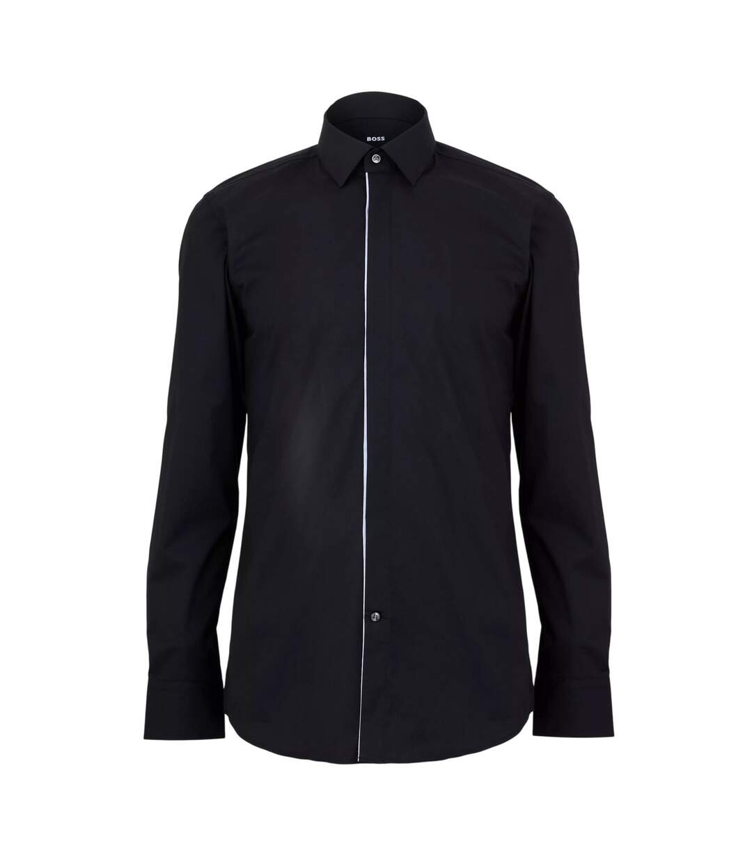 Chemise Manches Longues Motif/style Passepoil Contrasté Homme Noir Boss-1