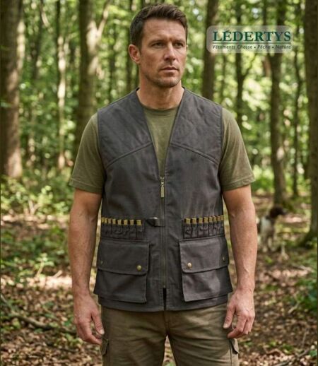LEDERTYS LY0207 — Gilet de chasse sans manches vert : l'équipement fonctionnel à cartouchière 16 tubes