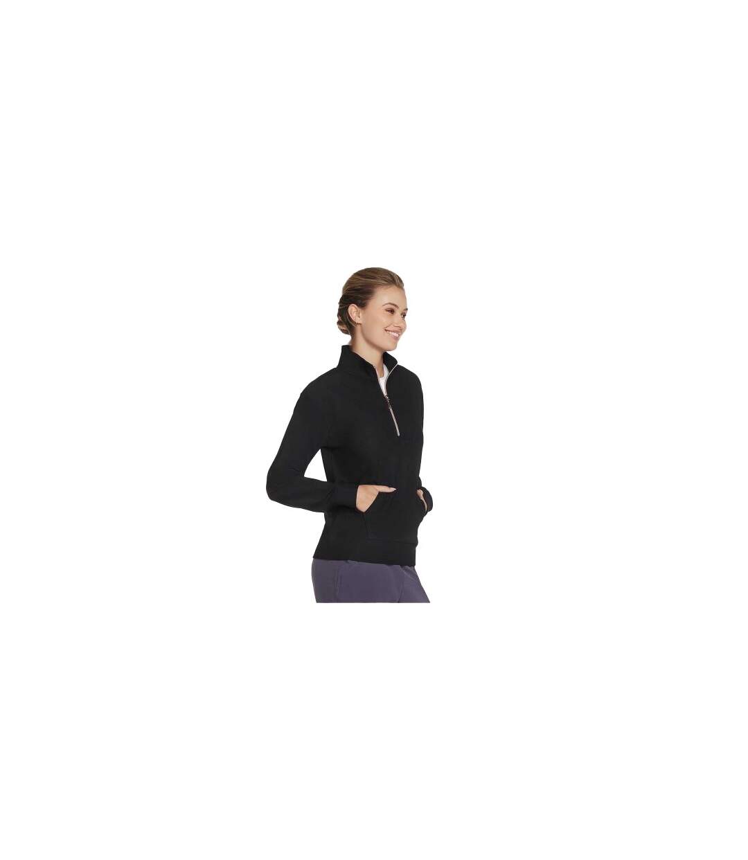 Womens/ladies Goluxe Ribbed Quarter Zip Sweatshirt Black Skechers-1