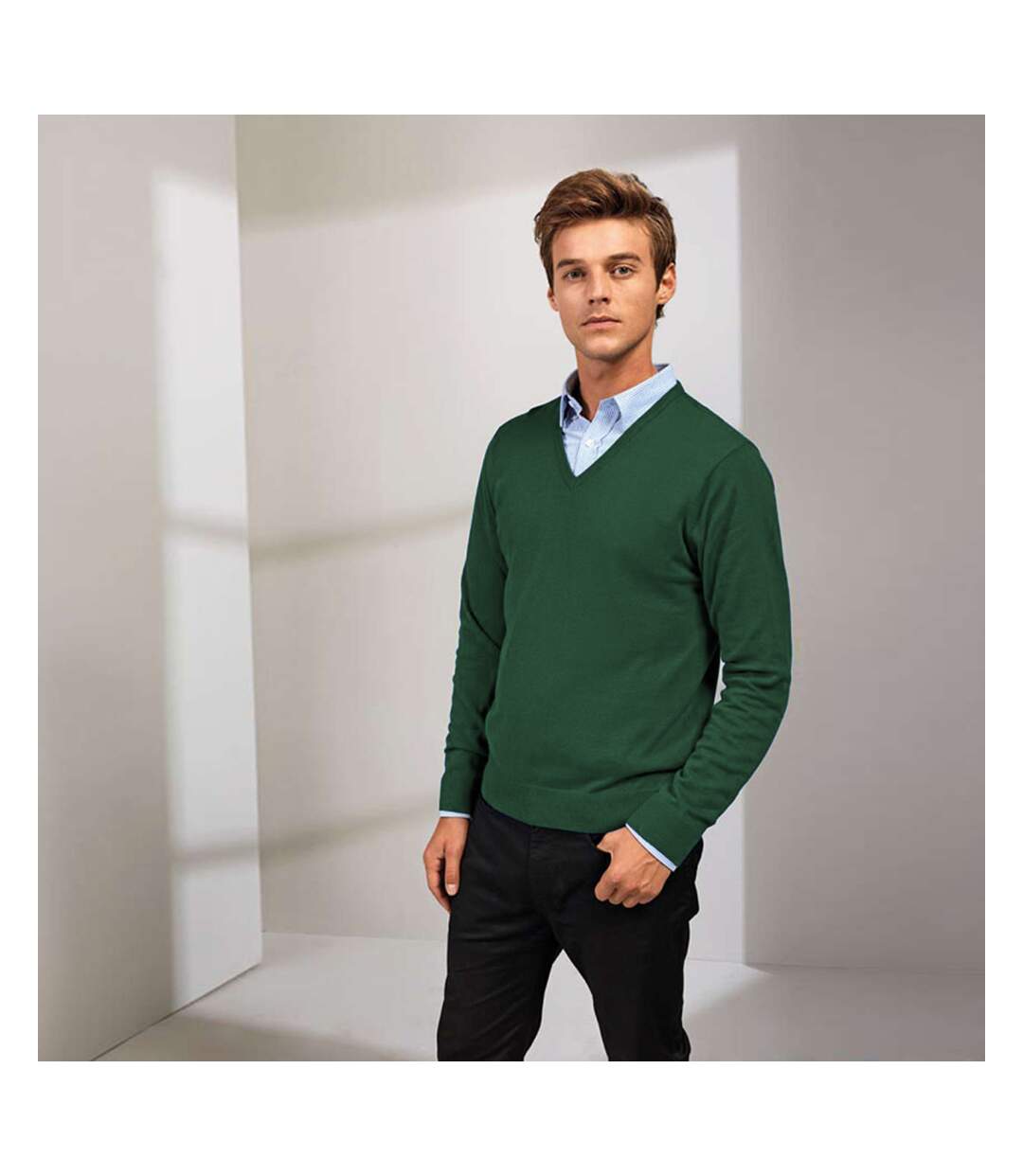 Premier Mens V-Neck Knitted Sweater (Bottle) - UTRW1131