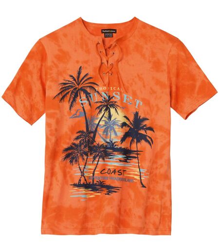 Tropical Sunset nyomtatott mintájú, fűzős nyakú póló