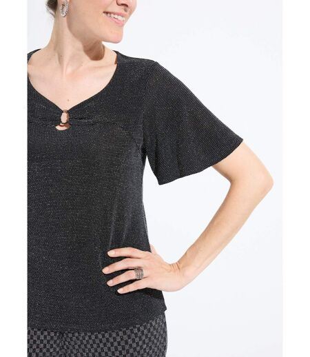 T-shirt brillant manches courtes col rond bijou