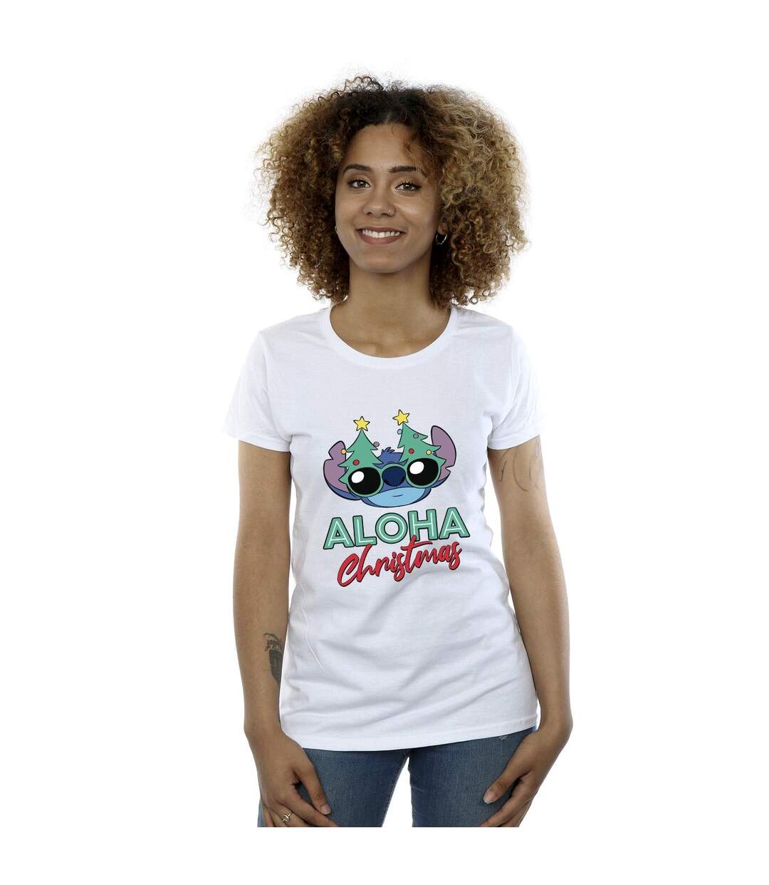 Disney T-shirt en coton Femme/Ladies Lilo And Stitch Christmas Tree Shades (Blanc) - UTBI25633-2