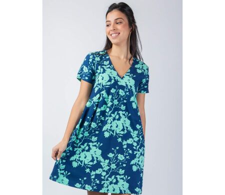 Robe courte été encolure féminine MAJA coupe ample bleu Coton Du Monde