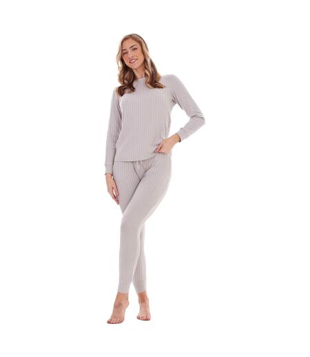 Ensemble De Pyjama Long Motif/style Côtelé Femme Gris Keanu