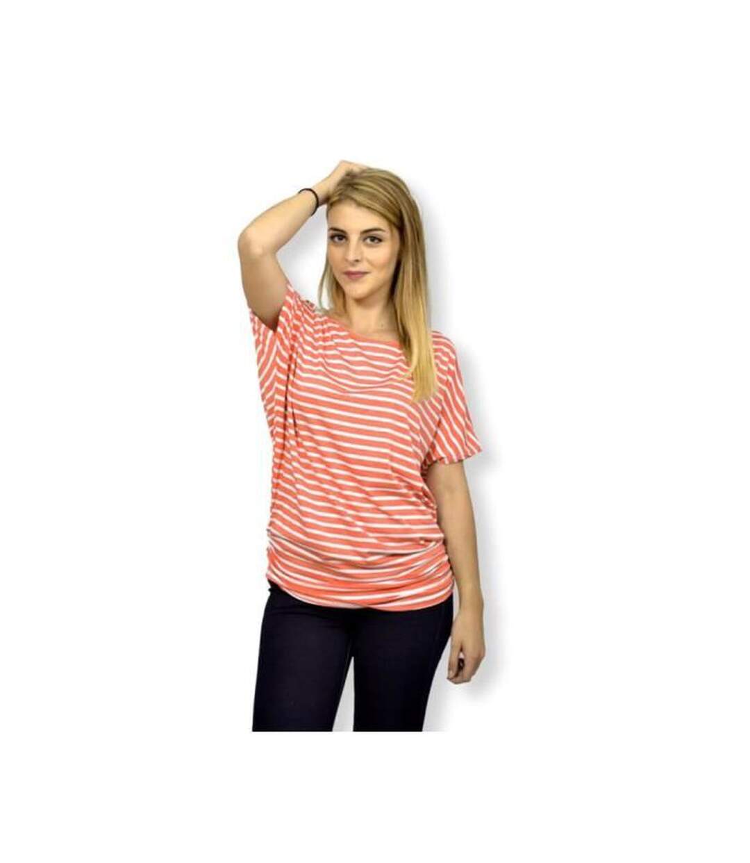 Tee shirt femme manches courtes  rayures col rond-1