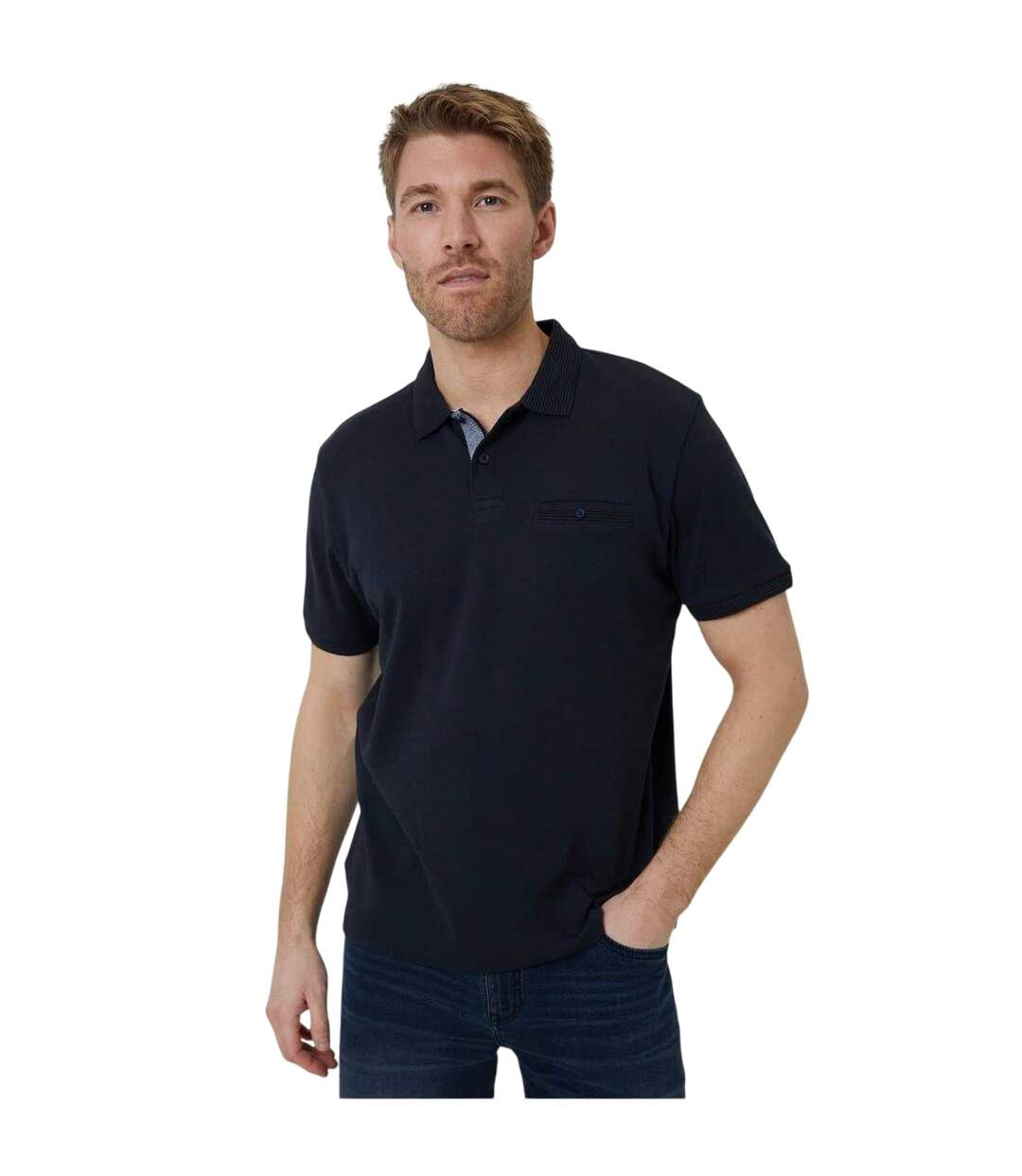 Mens Regular Rolled Short Sleeves Polo Shirt Navy Threadbare-2