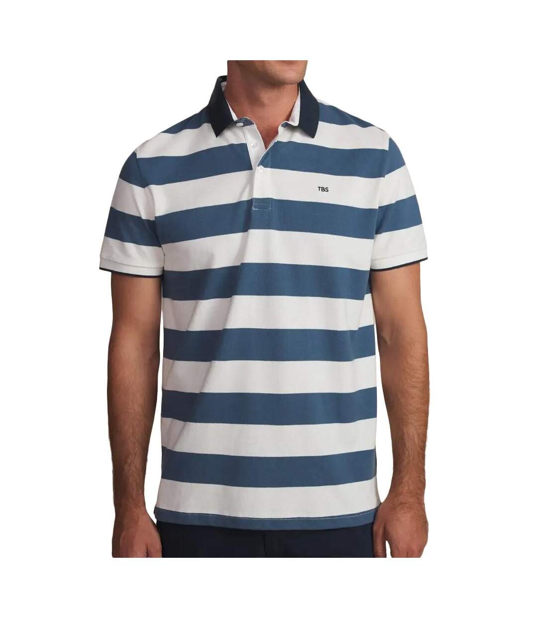 Polo blanc/marine homme tbs regate-1