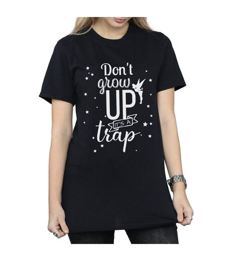 Disney Womens/Ladies Tinker Bell Don't Grow Up Cotton Boyfriend T-Shirt (Noir) - UTBI46446