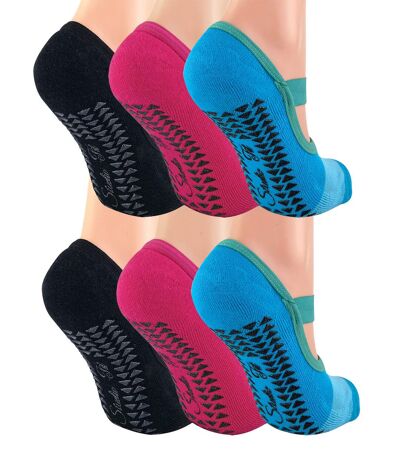 6 Pair Multipack Womens Invisible Yoga Socks with Straps | Sock Snob | Non Slip Cotton Anti Skid Pilates Socks