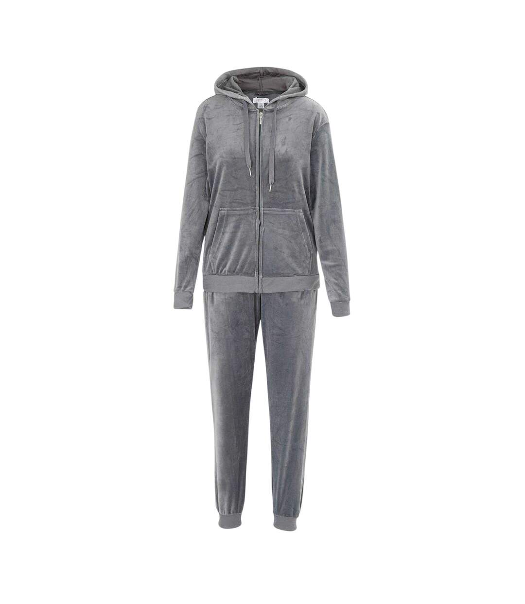 Womens/ladies Velour Tracksuit Set Grey Miso-1