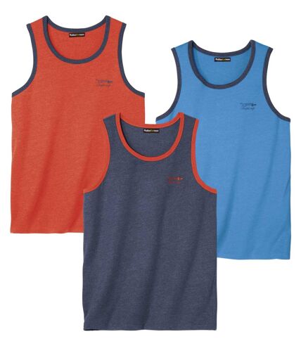 Pack of 3 Men's Vests - Orange Blue Navy 