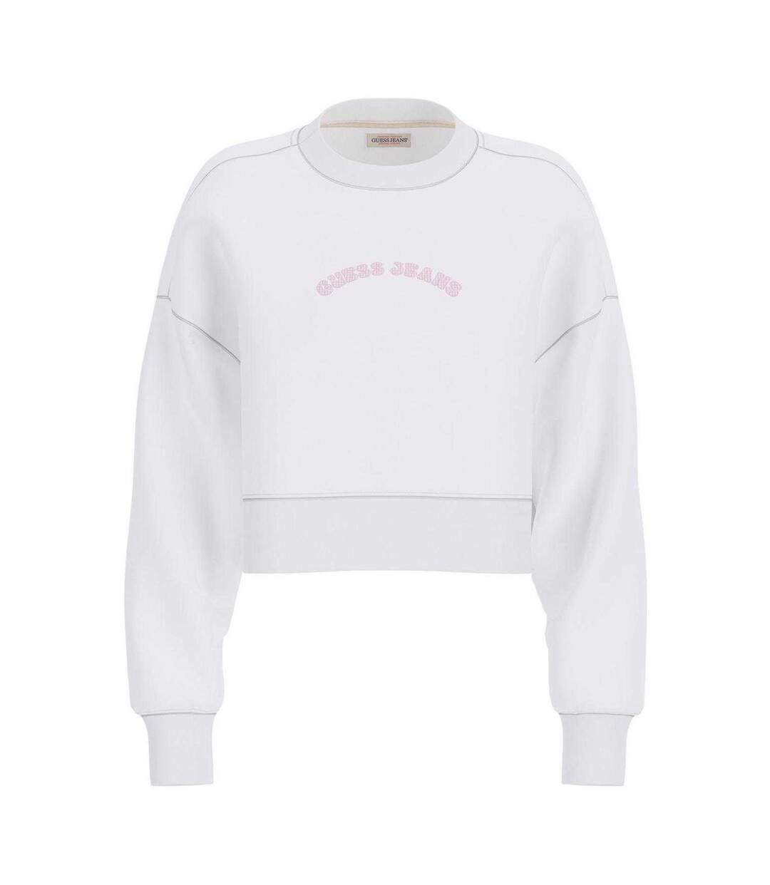 Womens/ladies Logo Crop Sweatshirt White Guess-1