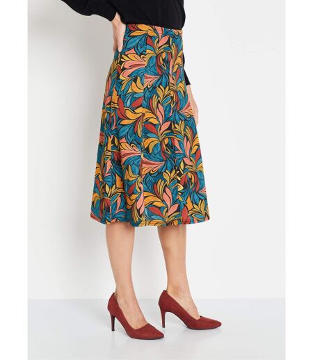 Jupe évasée mi longue imprimée taille élastiquée