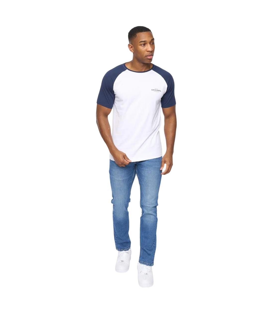 T-shirt meza homme blanc / bleu marine Crosshatch-3