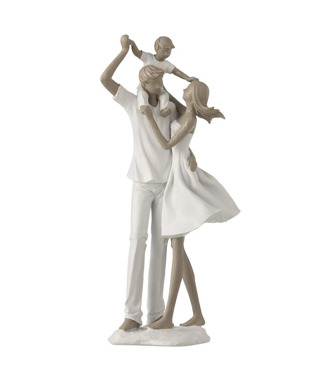 Statuette Déco Couple & Enfant 39cm Blanc-1