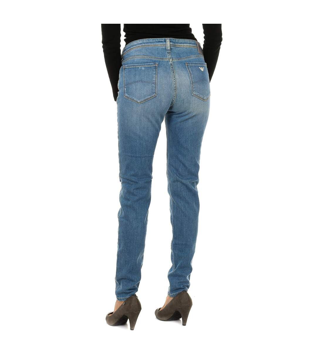 Women's long worn and torn effect denim pants 3Y5J28-5D0UZ