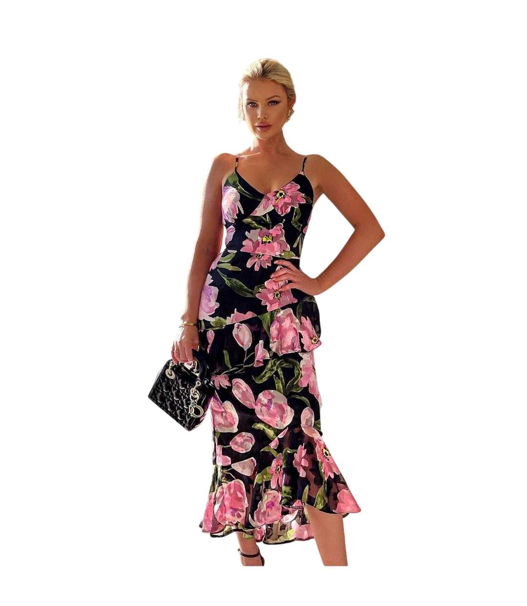Robe Mi-longue Motif/style Floral Femme Noir AX Paris-4