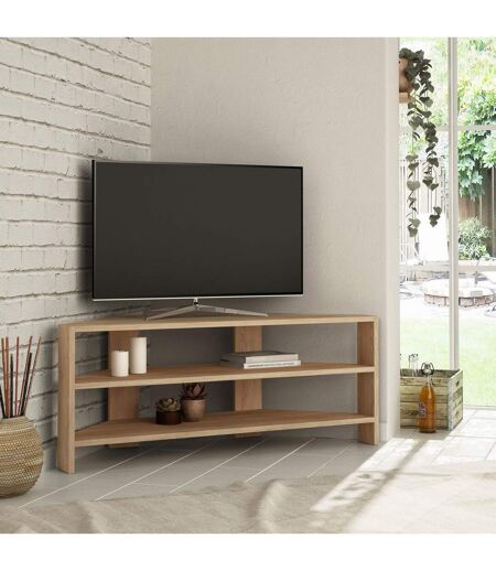 Meuble TV d'angle design scandinave Thales - L. 114 x H. 45 cm - Marron