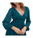 Robe Longue Manches Longues Motif/style Floral En Relief Femme Vert Sarcelle Lovedrobe-4