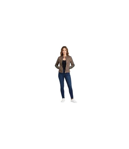 Womens/ladies Mock Neck Racer Jacket Brown Kangol