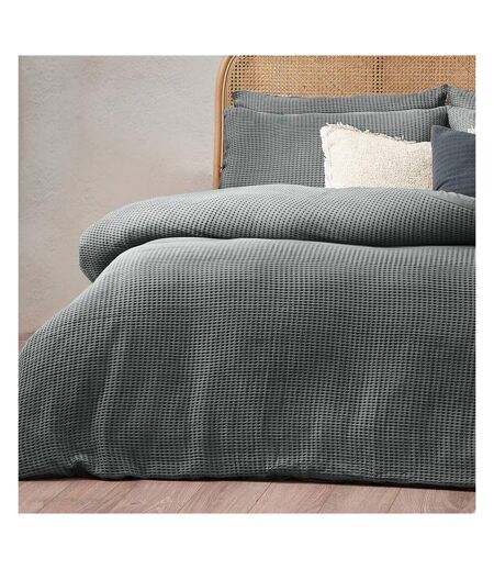 Chunky cotton waffle duvet cover set dusk Yard