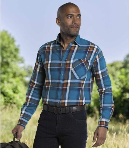 Chemise en flanelle à carreaux homme - bleu brun
