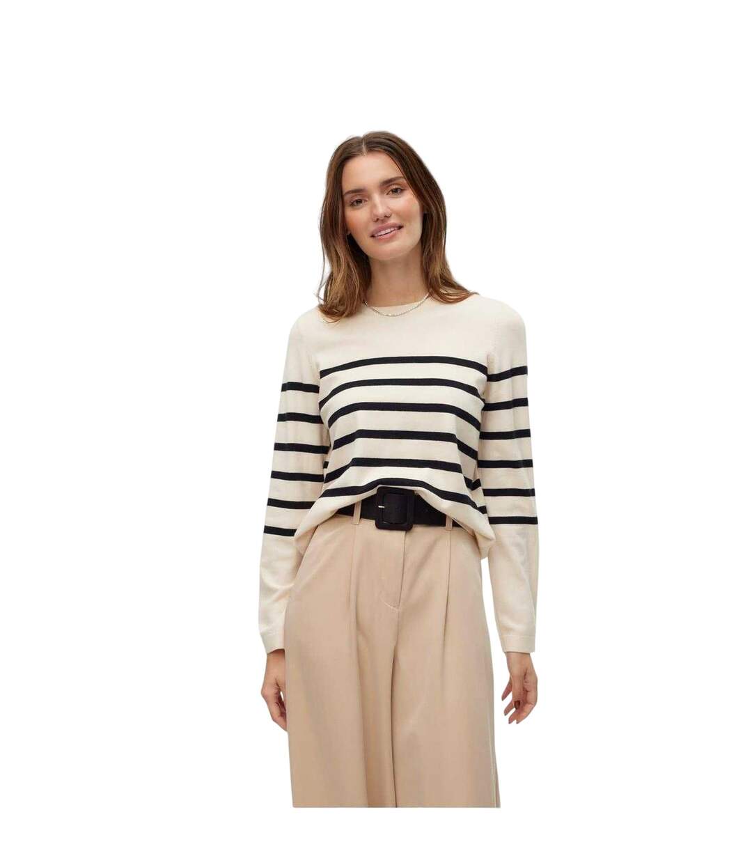Pull Motif/style À Rayures Saba Femme Beige Pâle Noir Vero Moda-2