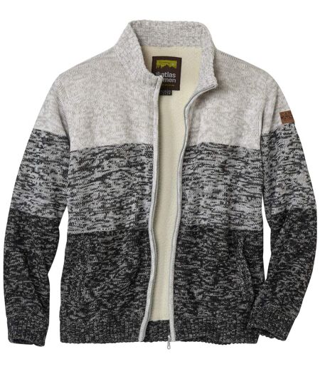 Men's Sherpa-Lined Knitted Jacket - Ecru Grey Black