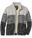 Men's Sherpa-Lined Knitted Jacket - Ecru Grey Black-4