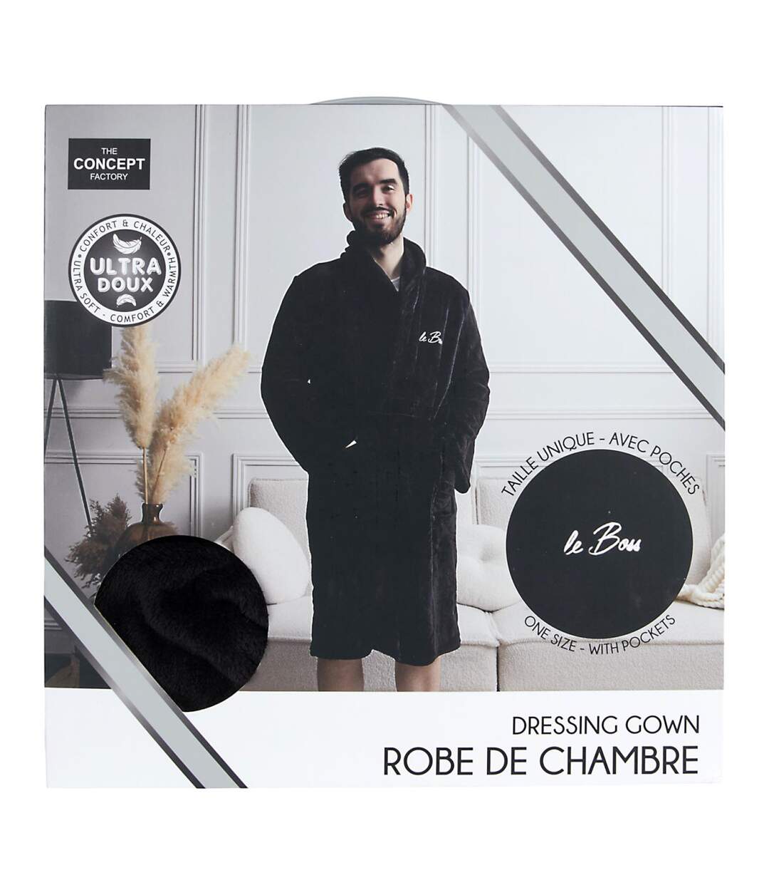 Robe de Chambre Polaire Le Boss Noir-5