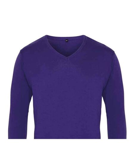 Mens knitted cotton acrylic v neck sweatshirt purple Premier