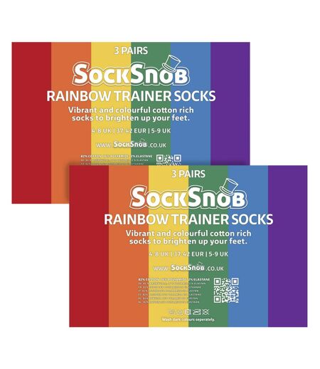 6 Pack Mens Ladies Rainbow Trainer Cotton Socks Bright Colourful Striped Socks