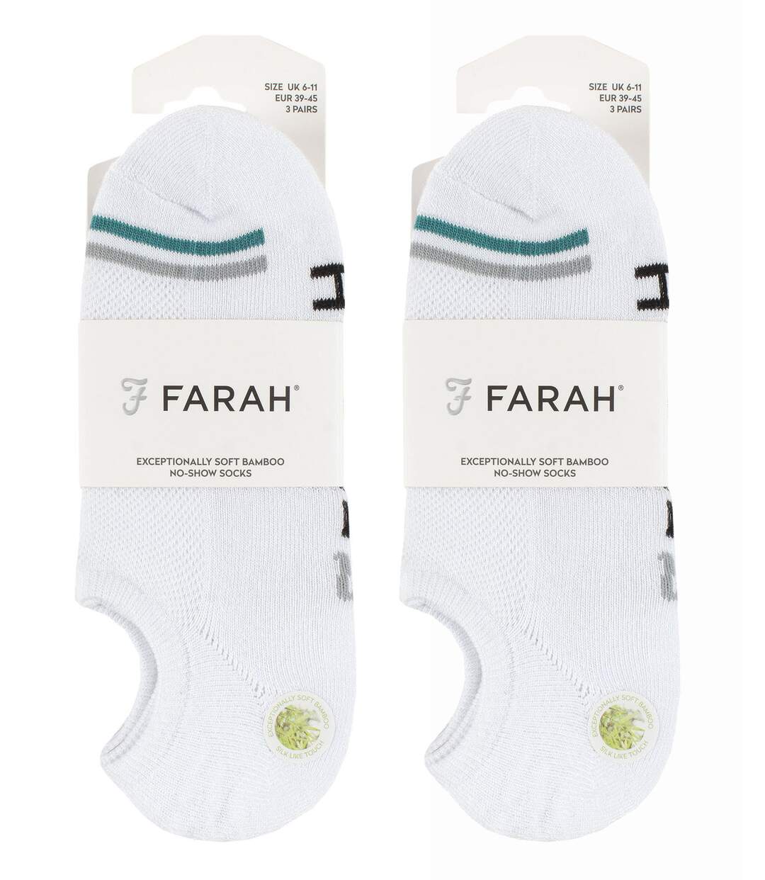 Farah - 6 Paires Chaussettes Invisibles Bambou Hommes Antidérapantes Sport