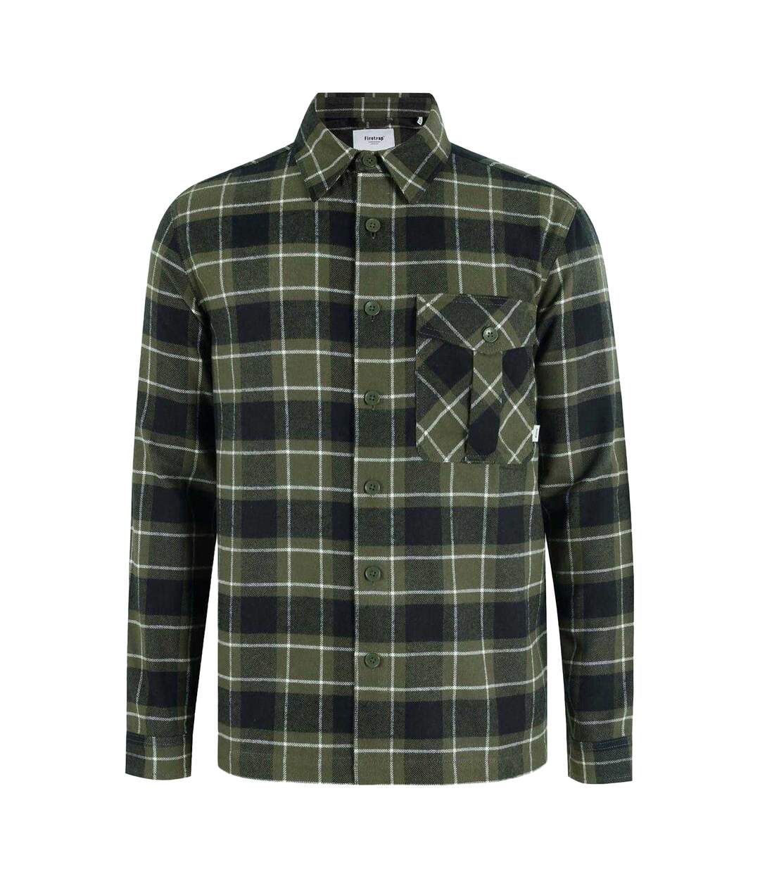 Mens Anthm Plaid Pocket Long-sleeved Shirt Army Khaki Firetrap-1