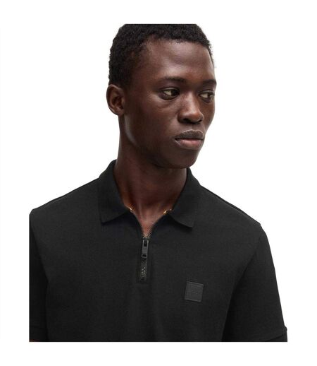 Mens Logo Quarter Zip Polo Shirt Black Boss