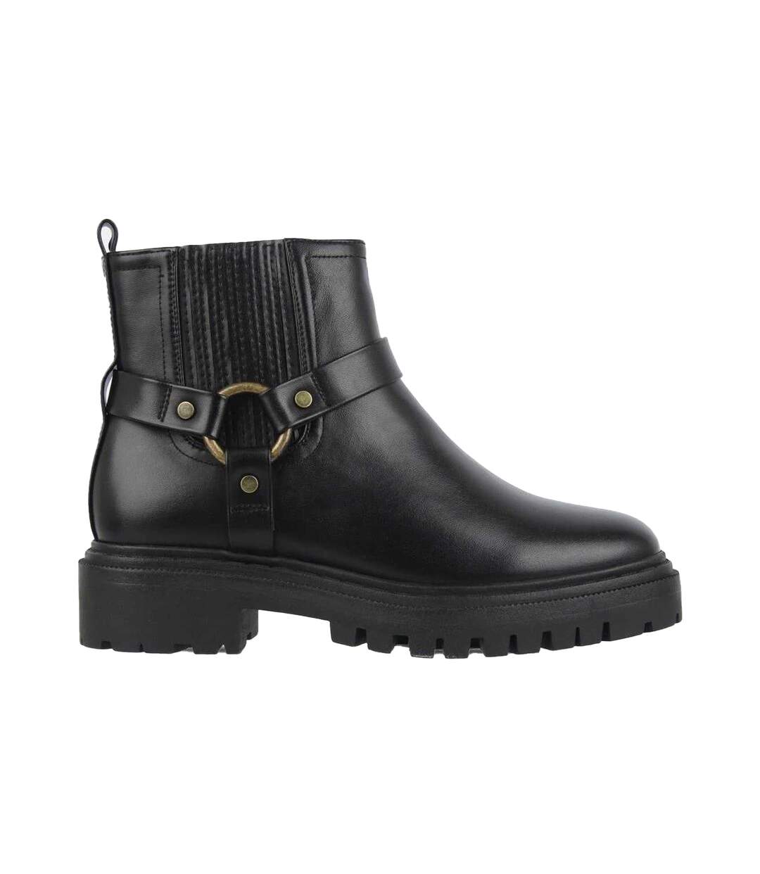 Womens/ladies Leather Block Heel Motorcycle Boots Black Jack Wills-1