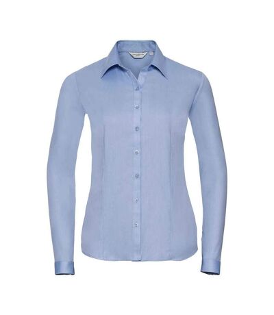Russell Collection Womens/Ladies Herringbone Long-Sleeved Formal Shirt (Light Blue)