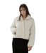 Doudoune courte pour femme beige avec capuche et poches pratiques-1