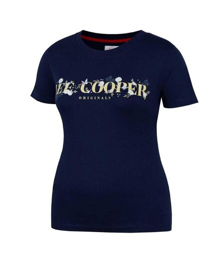 Womens/ladies Classic Floral Logo T-shirt Navy Blue Lee Cooper