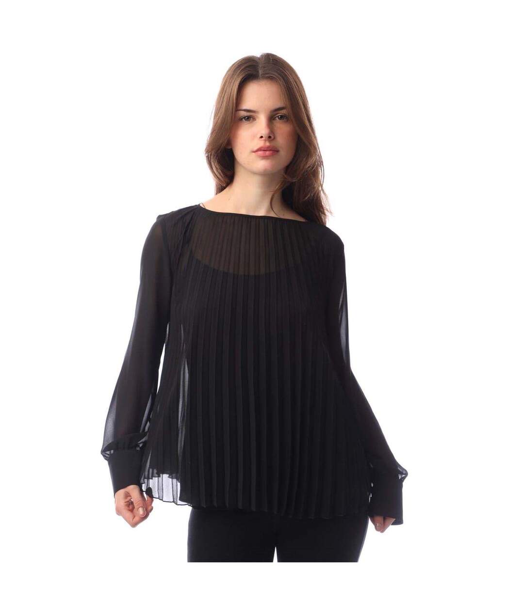 Womens/ladies Ipuna Pleated Chiffon Blouse Black Boss-1