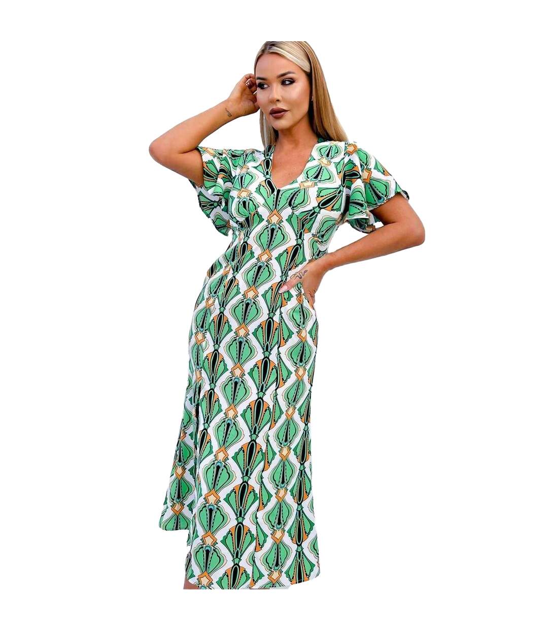 Womens/ladies Geometric Tie Detail Midi Dress Multicoloured AX Paris-4
