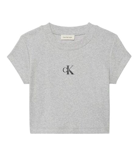 T-shirt Court Motif/style Logo Femme Gris Chiné Calvin Klein