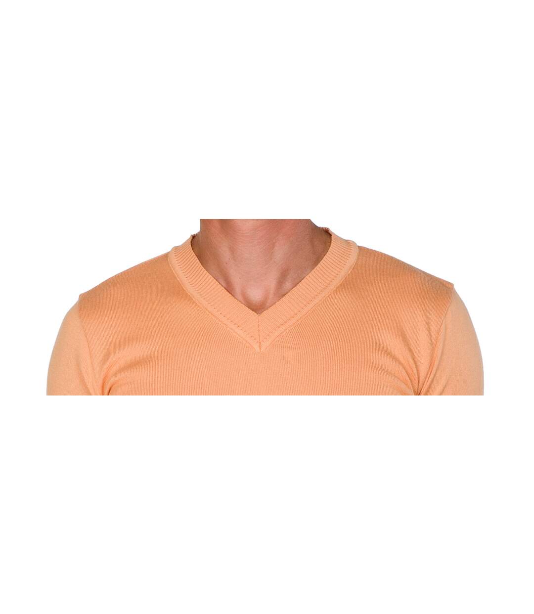 Pull coton homme col V orange Massimo-2