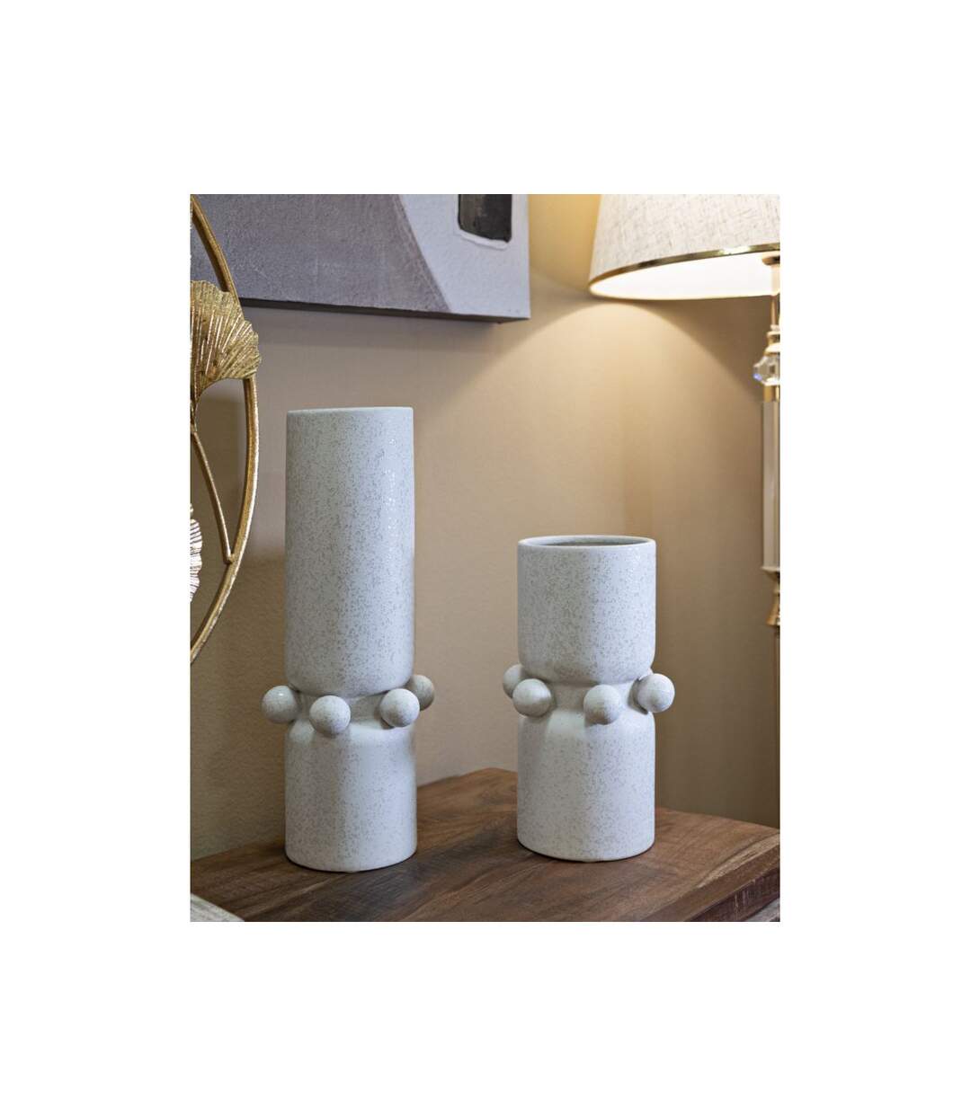 Vase Cylindrique en Céramique Bubbles 28cm Crème-5
