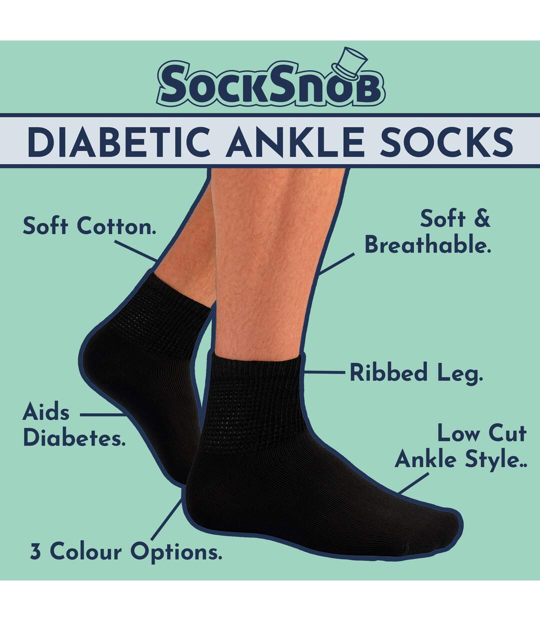 6 Pack Mens Ankle Diabetic Socks Cotton Rich Breathable Everyday Socks-2