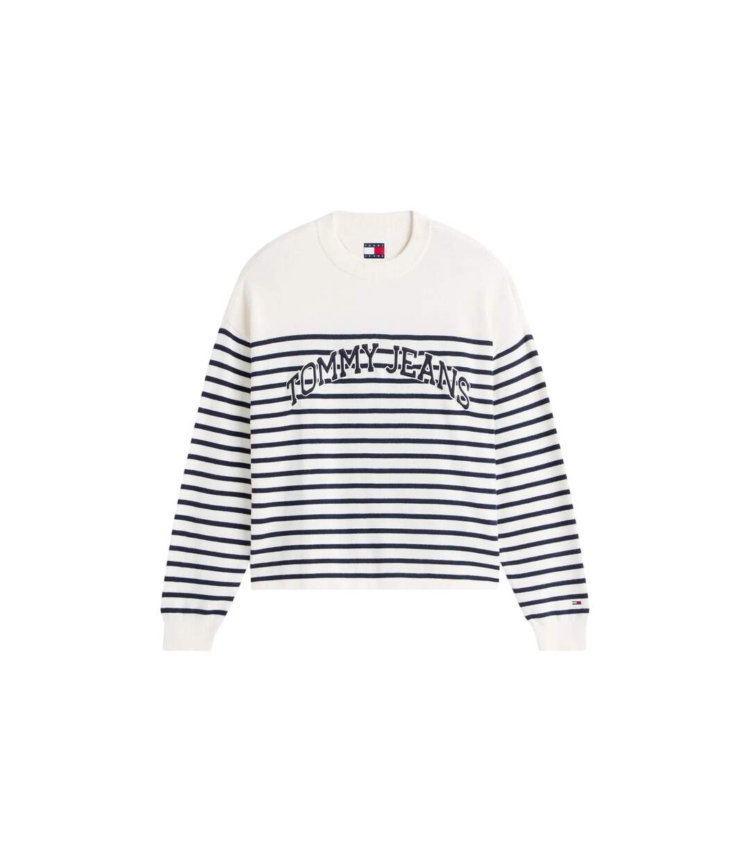 Womens/ladies Striped Ribbed Crew Neck Sweatshirt Antique White Tommy Jeans-2